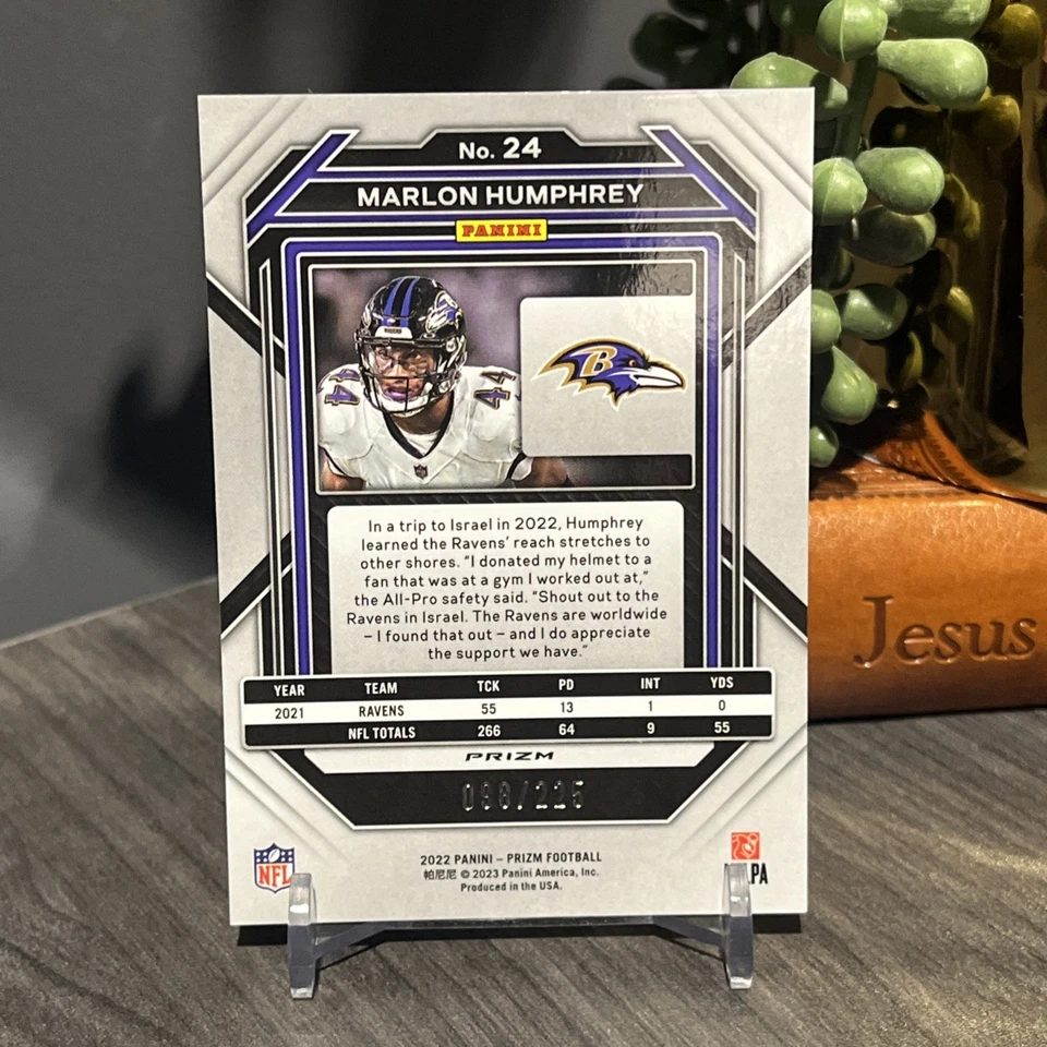 2022 Panini Prizm Marlon Humphrey /225 Purple Ice Prizm #24 Ravens - Image 2 of 3
