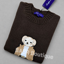 POLO PALPH LAUREN Bear Tote Brown Cashmere Sweater Cotton Women s Size S - NWT