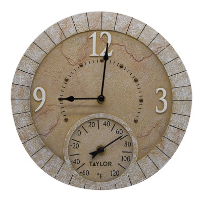 Terra Cotta Poly Resin Indoor and Outdoor Clock and Thermometer, Home Decor f...