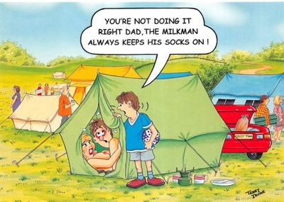 COMIC POSTKARTE UMWERBEN CAMPING KONTINENTALE GRÖSSE GUT PLUS SEHR GUT