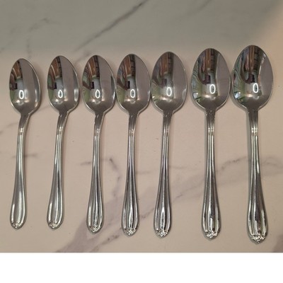 Gorham Melon Bud Stainless Steel Teaspoons Set of 7 Glossy Flatware Silverware