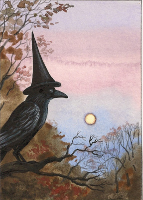 ACEO PRINT OF Painting Ryta Halloween Folk Art Scarecrow Black Cat Pumpkin Fall $7.49