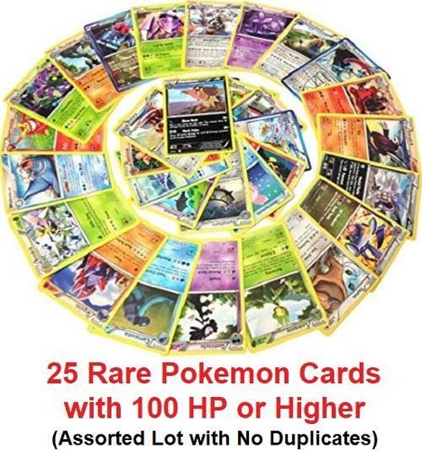 25 Rare Pokemon Cards with 100 HP or Higher (Assorted Lot with No Duplicates)