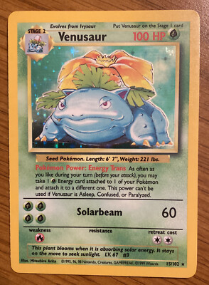 Venusaur Base Set Holo Pokemon Card 15/102 Mint Kept In Binder