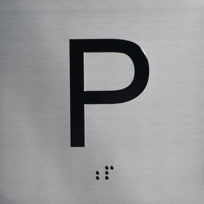 P Floor Elevator Jamb Plate Sign (Parking) (Silver, 4x4 Inch,Braille)-REF24-1027