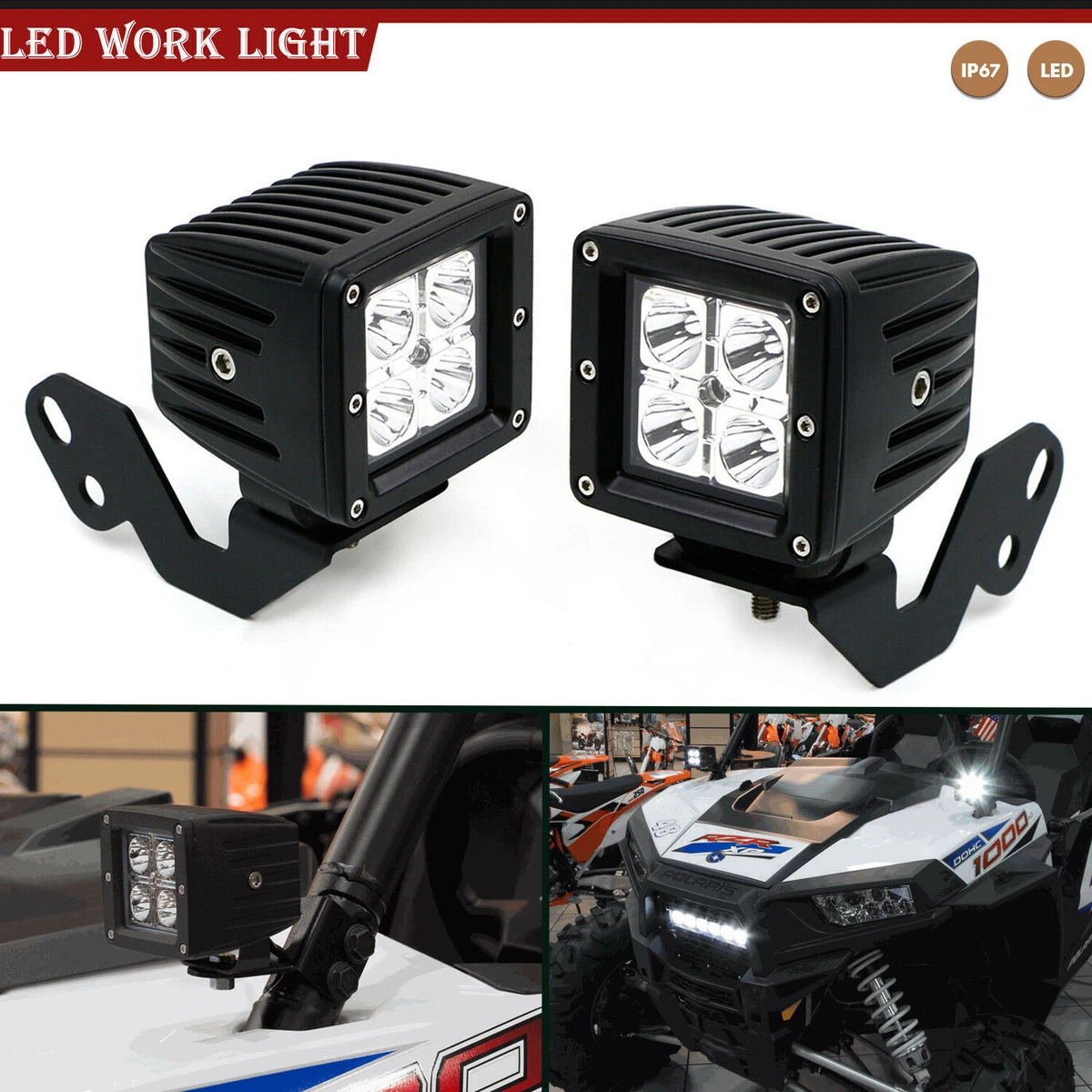 Fit POLARIS RANGER UTV RZR BACKUP REAR LED LIGHT BAR WITH MOUNTING BRACKETS