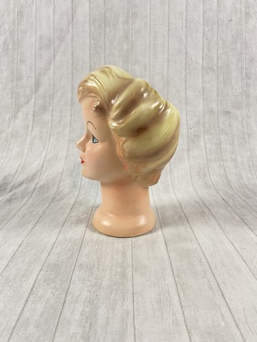 Vintage 6" Lady Head Vase Blonde, Blue Eyes, Red Lips, Classic Style 1950s - Picture 3 of 14