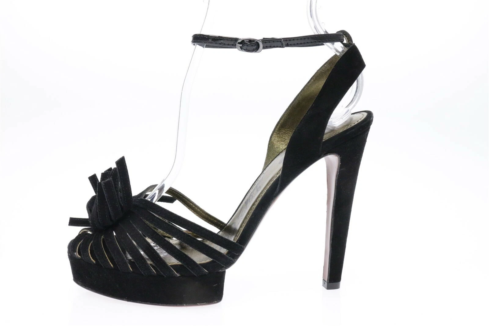 Lanvin — Womens Lanvin Study Stiletto Black Suede Ankle Strap Sandals Size 37.5 New