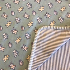 Gymboree Vintage Baby Blanket Rainbow Tag Dogs Cats Bears Reversible Stripe Blue
