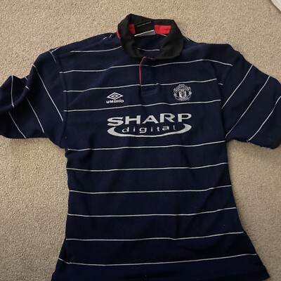 Retro vintage manchester united blue away shirt, 99-00, Large Boys