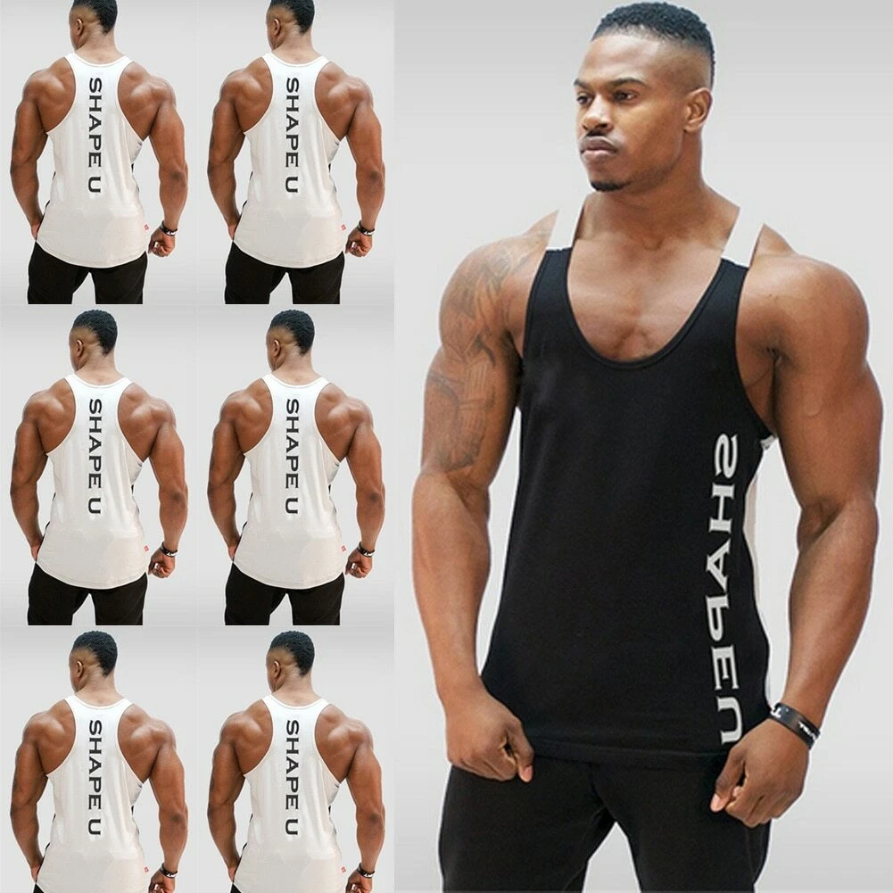 Men's Shape u Workout Bodybuiding Cotton Tank top -Activewear Tops