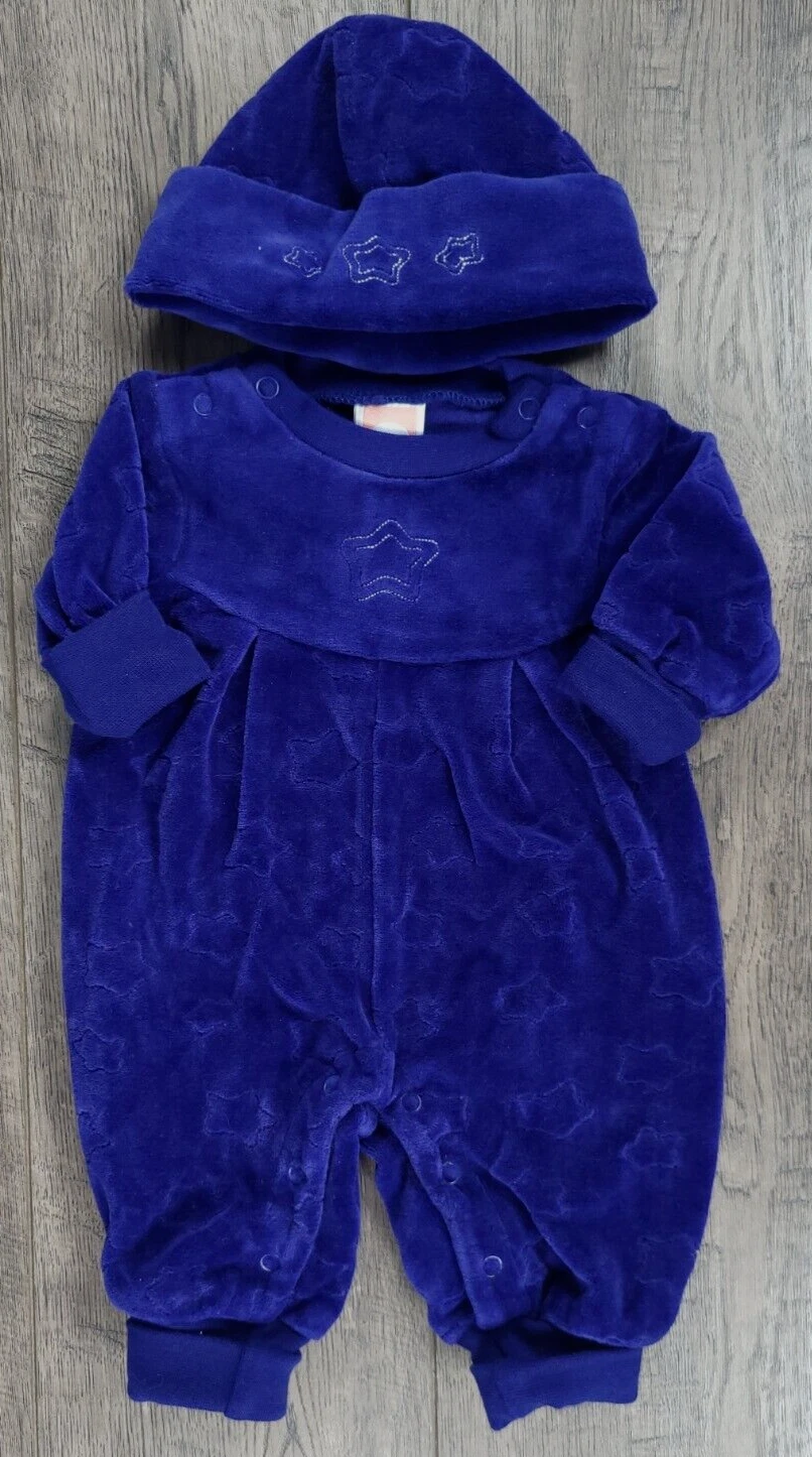 Baby Girl Boy Clothes, Vintage, Gymboree, Preemie, Blue Velour Star Outfit & Hat