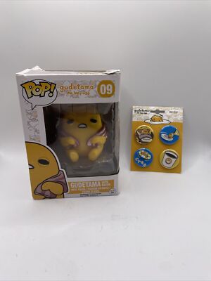 Funko POP! Sanrio Gudetama with Bacon #9 Vinyl Figure DAMAGED & 4pc Pin Set New!