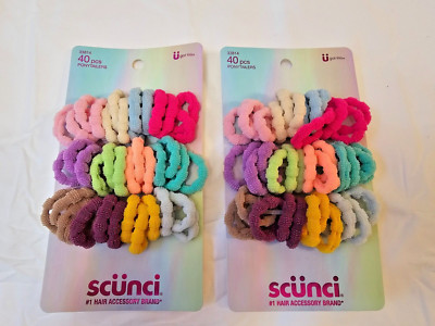 Scunci Ponytailers Pony Tail Holders 80 Pieces Super Comfy 2 Packs Multi Colors