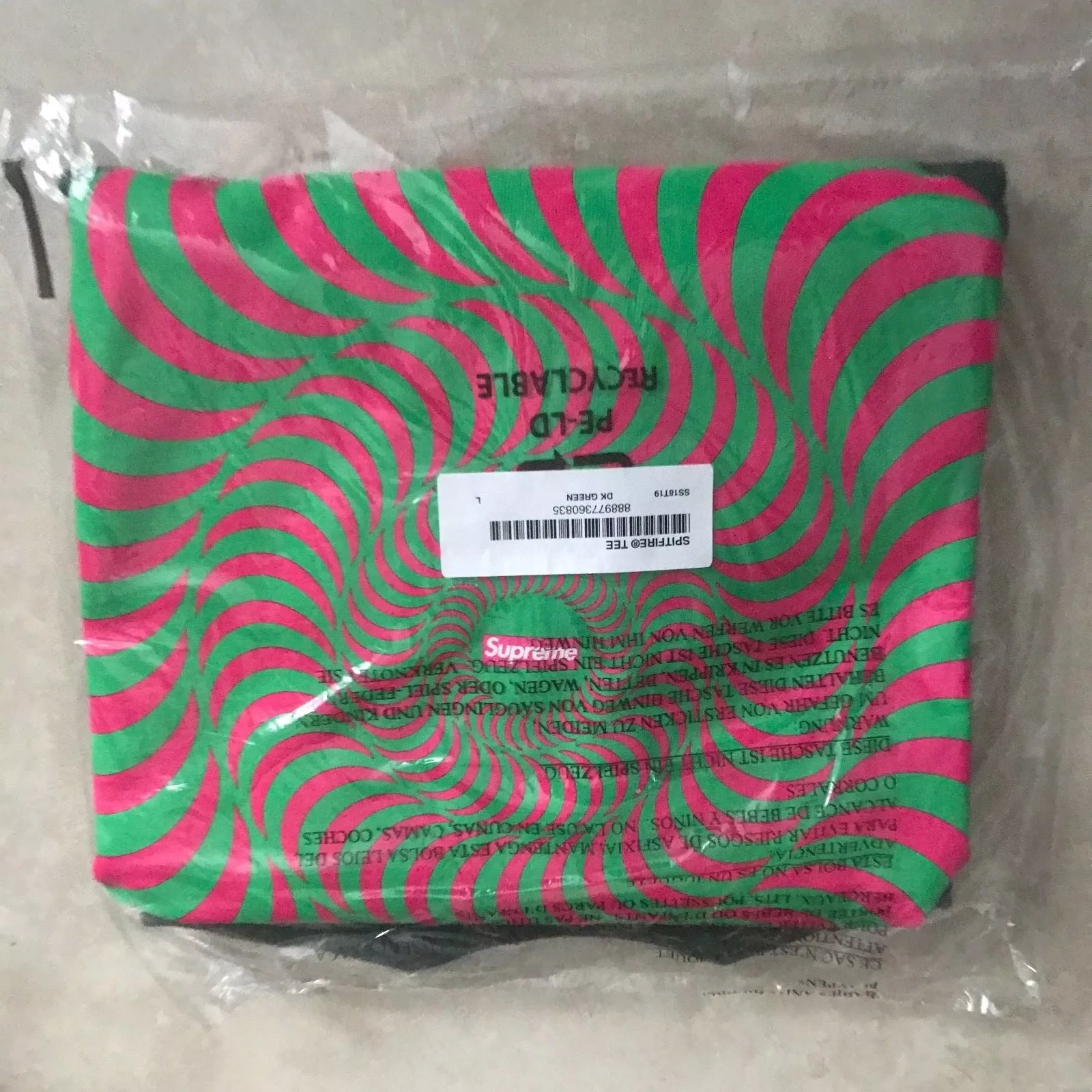 T SHIRT SUPREME SPITFIRE CLASSIC SWIRL VERT FONCÉ TAILLE L LOGO Mark Gonzales