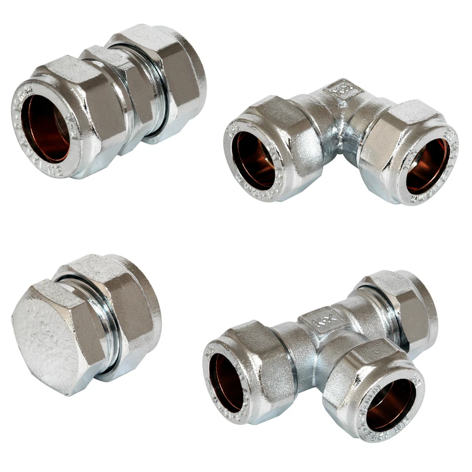15mm Chrome Compression Fittings Plumbing Pipe Hot & Cold Systems