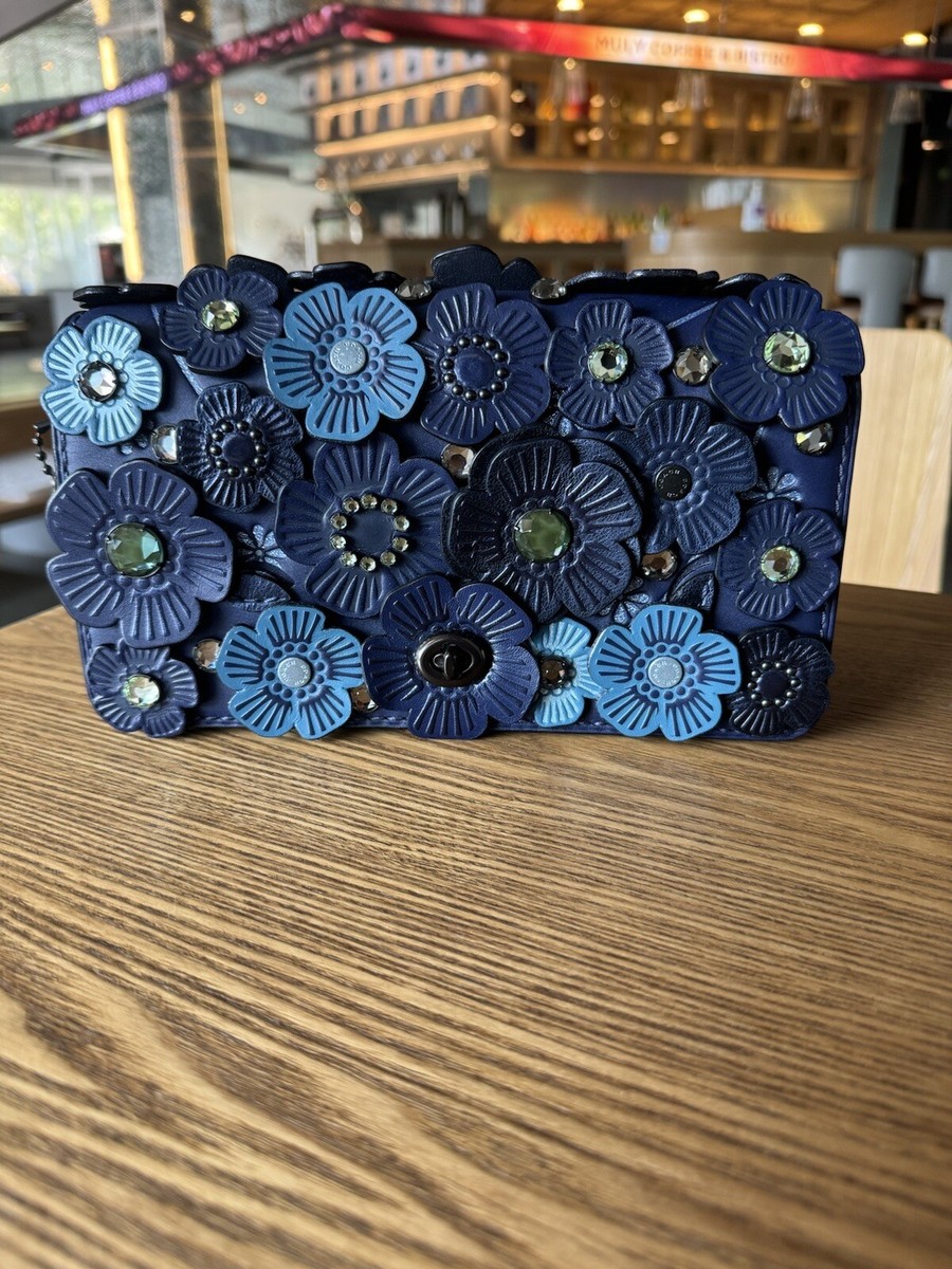 COACH ネイビー 蝶と花のハンドバッグ COACH 1941 Tea Rose Navy Blue DINKY Crossbody Bag Flowers | eBay