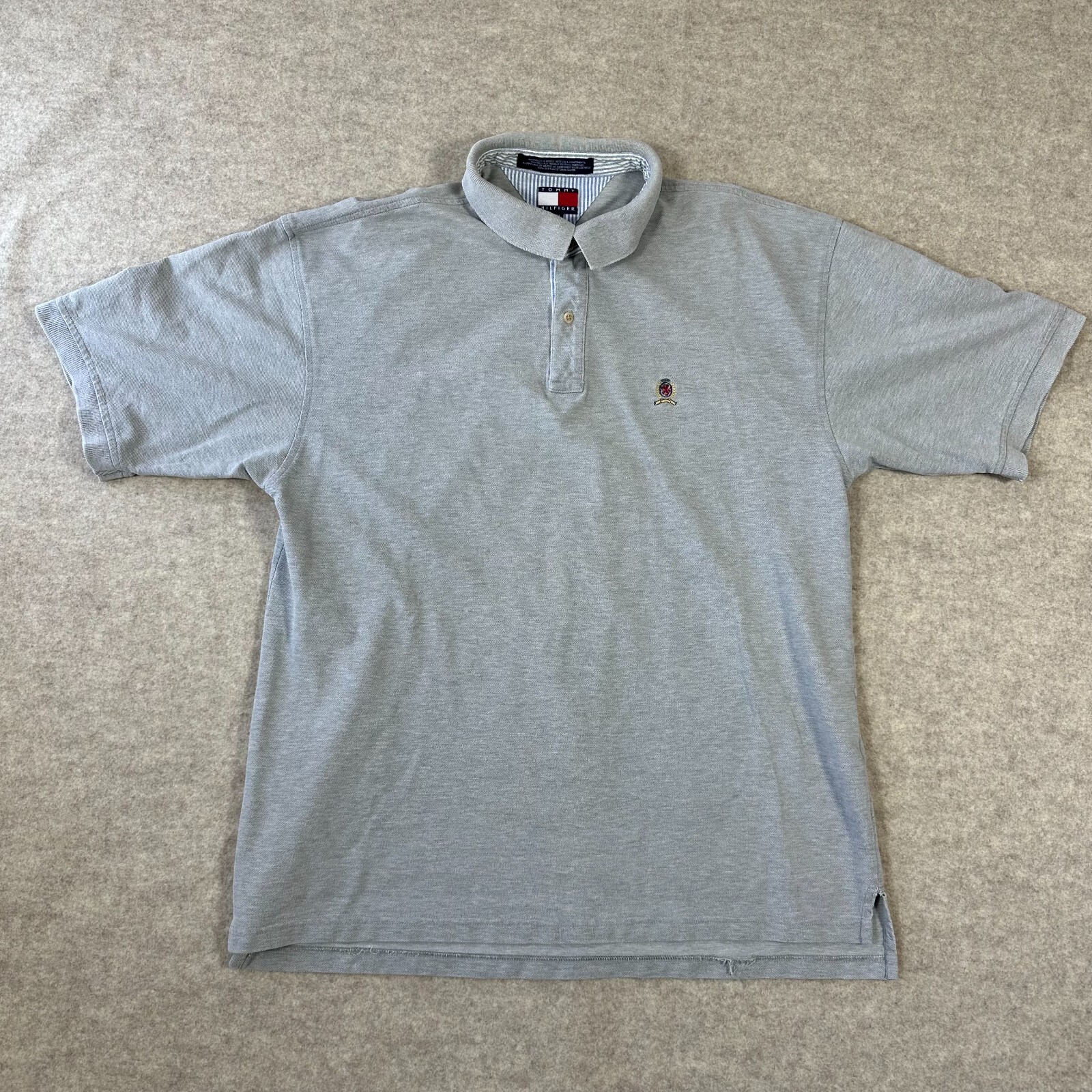 VTG Tommy Hilfiger Polo Shirt Mens 2XL Gray Short Sleeve Cotton
