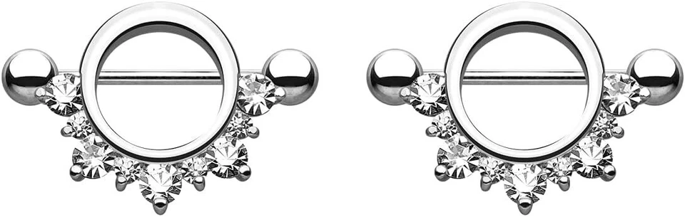 Par de anillos para pezones redondos de medio círculo de diamantes de moissanita de 1 quilate enchapados en oro blanco de 14 K Foto 2 de 4