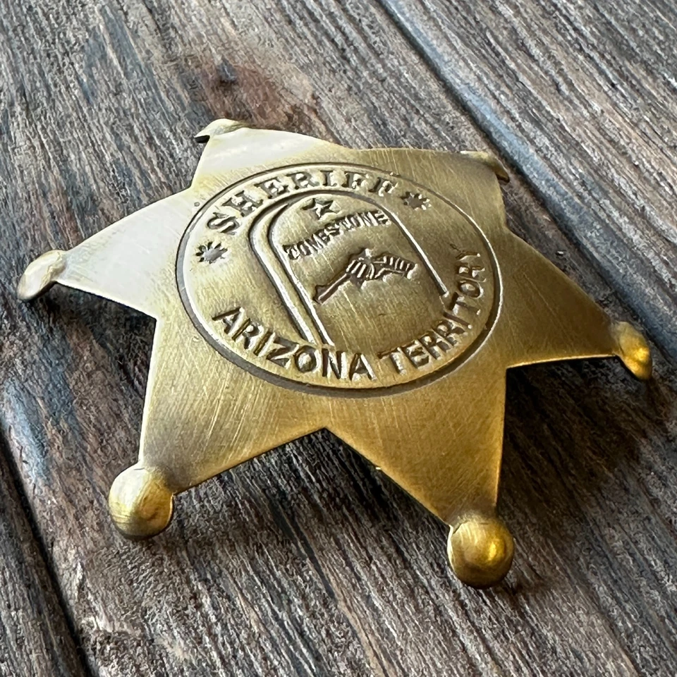 Lápida insignia sheriff territorio de Arizona latón macizo réplica del Viejo Oeste Foto 3 de 4