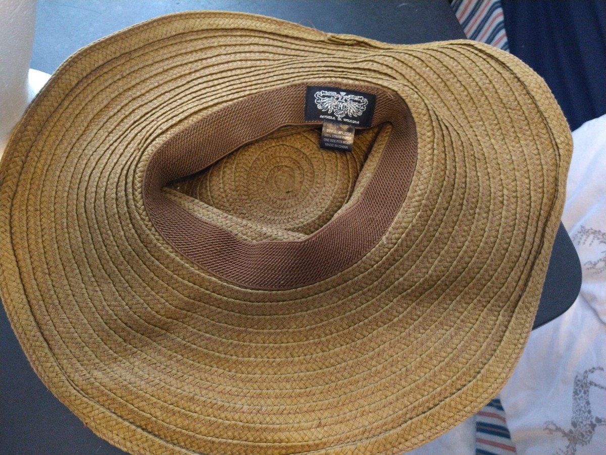 ☀️ ANGELA & WILLIAM Straw hat EUC Raffia and ribbon wide brim paper hat Wide Brimmed Floppy Hat with Black Ribbon Hat Band (A  main image 2