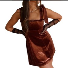 Danielle Bernstein Velvet Mini Dress Tie Strap Party Cocktail Brown Sz Small