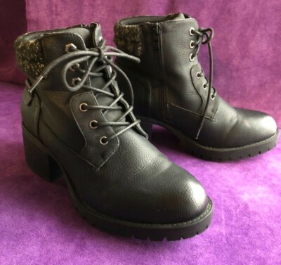 TORRID FAUX LEATHER HIKER BOOT LUG SOLE LACE UP WITH SIZE ZIP INCH  HEEL