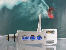 SILVER UNIVERSAL TURNTABLE HEADSHELL FITS MANY TURNTABLES GOLD LEAD WIRES