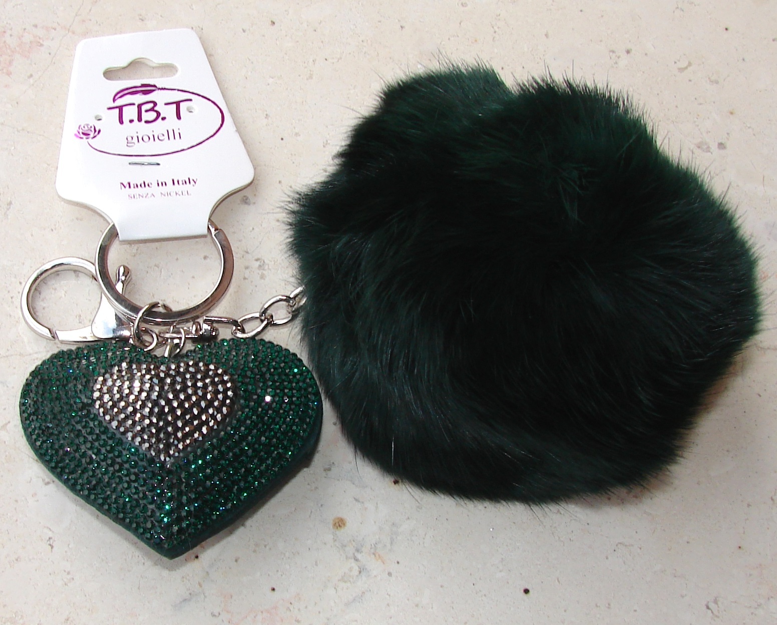 Brillante Corazón 3D Pompón Llavero Mujer Suerte, Colgante Bolsa Pedrería