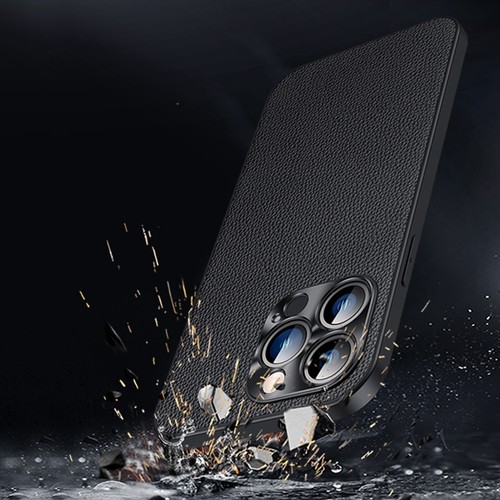 Funda de cuero Litchi rígida suave delgada a prueba de golpes 14 15 13 12 para iPhone 16 Pro Max - Imagen 5 de 24