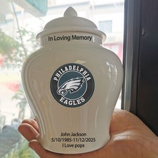 Ceramic Medium Urn   Philadelphia Eagles Football Theme, Custom Text