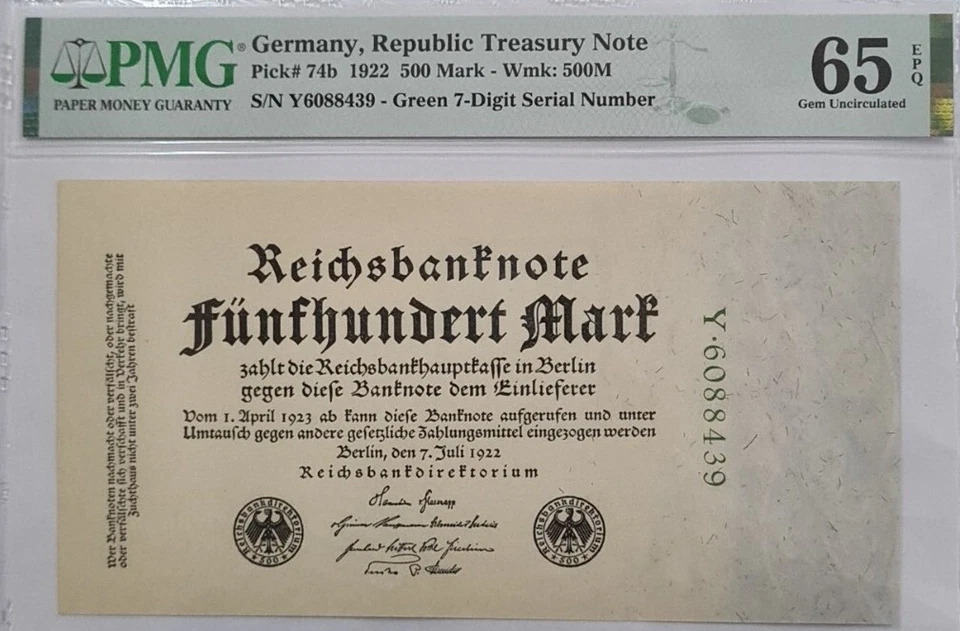 1922 Germany 500 Mark PMG65 EPQ GEM UNC 【P-74b】 - Image 3 of 4