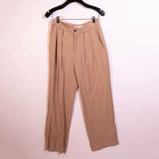 Reformation Mason High Waisted Straight Leg Front Pleated Trouser Pants Khaki 8P