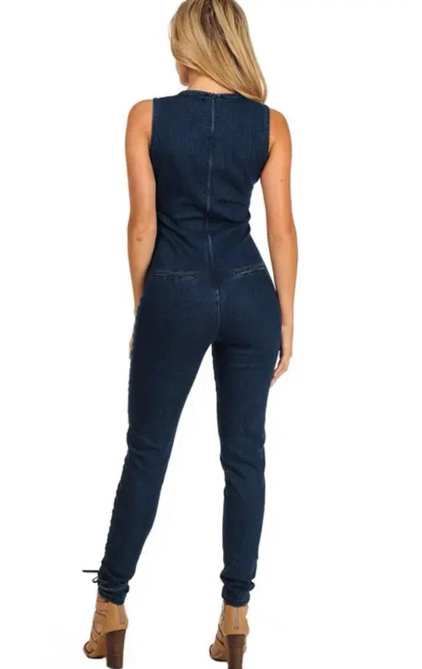 Body/Mono con cordones para mujer talla pequeña azul denim sin mangas cuello redondo Y2K Foto 2 de 4
