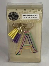 A Monogram Keychain with Purple￼ Yellow Tassels by Modern Expressions - NIB