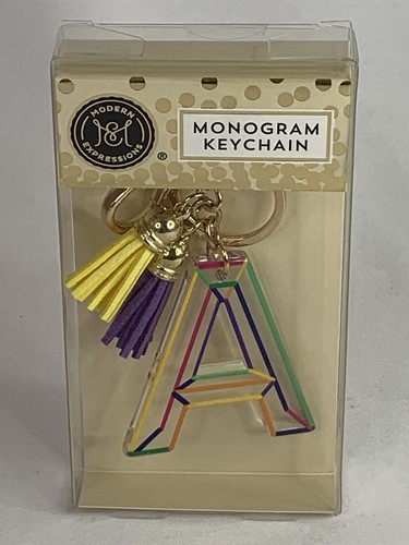 A Monogram Keychain with Purple￼ Yellow Tassels by Modern Expressions - NIB - Picture 1 of 4