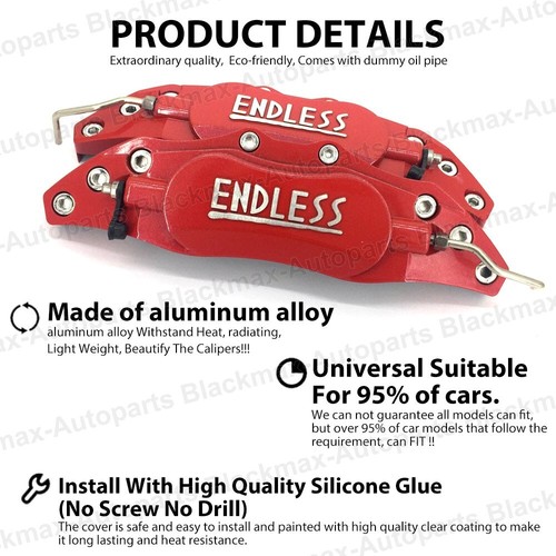 2x 240mm Red ENDLESS Metal Style Brake Caliper Cover Universal Disc Front Kit - Picture 2 of 9