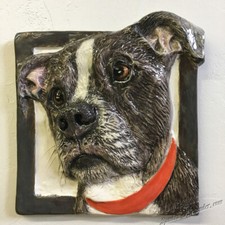 American Staffordshire Terrier Pit Bull Dog Ceramic Portrait 3D Tile In Stock