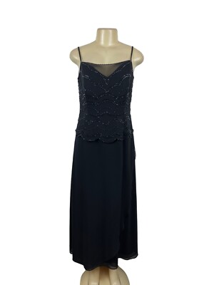 Jade By Jasmine Black Beaded Long 2Pcs Set Evening Dress With Sheer Jacket  Sz 16 | eBay