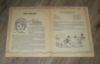 CELEBRITY COOKBOOK RECIPE Jane Morgan original TWO magazine pages CARTOON