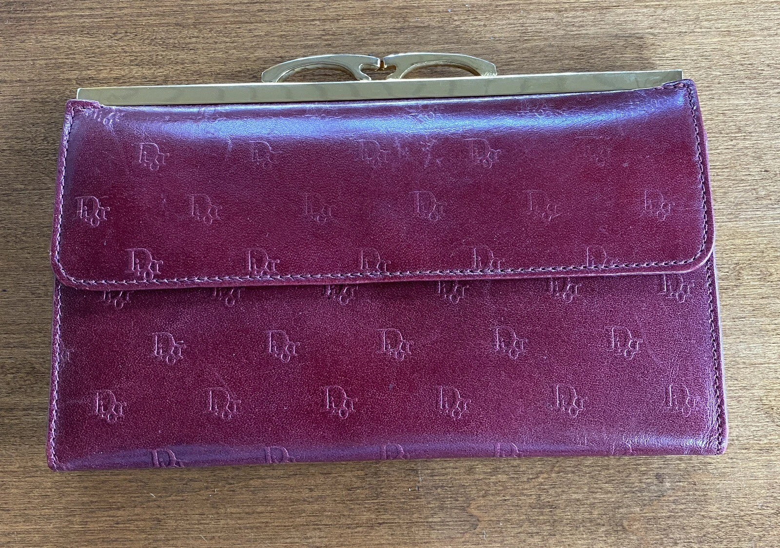 Portefeuille vintage vin Christian Dior cuir long gaufré Dior excellent état