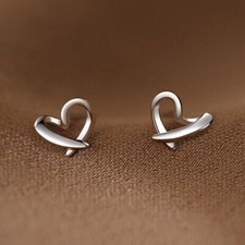 925 Sterling Silver Hollow Heart Stud Earrings Jewellery Women Girls Gift UK