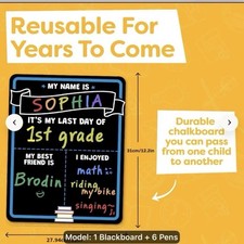 Reusable Easy-to-Erase First/Last Day School Chalkboard Sign  6 Pens