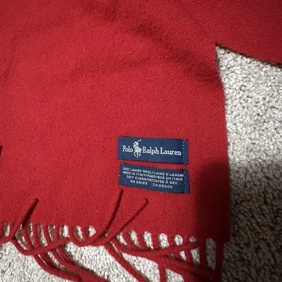 Polo Ralph Lauren шарф красный ягненка шерсти сделано в Италии бахрома пони логотип - Изображение 3 из 4
