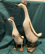 TII COLLECTIONS Holiday Christmas Vintage Style Weathered Santa Ducks 16.5"&11.5