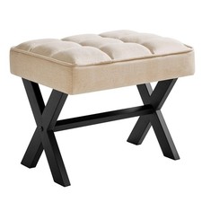 IBUYKE Small 12" H Footrest Stool, Square Linen Foot Stool 12.2"-Linen, 