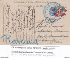 FRANCHIGIA MILITARE - COMANDO QUARTIERI GENERALE 1° ARMATA NON COMUNE DA VERONA