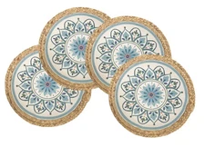 Eclectic Mandala Water Hyacinth Edge Placemats 13" Round, Set of 4 - Multicol...