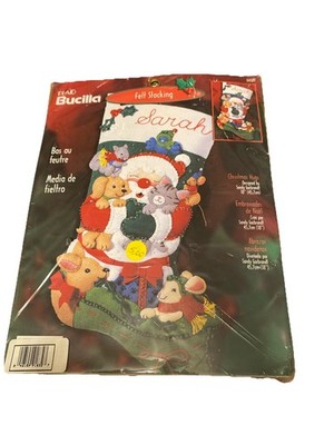 Vtg RARE Bucilla Christmas FELT STOCKING Kit 18'' Christmas Hugs 84589