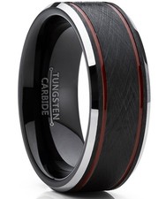 Tungsten Carbide Men's Black Brushed Textured Center Wedding Band Ring
